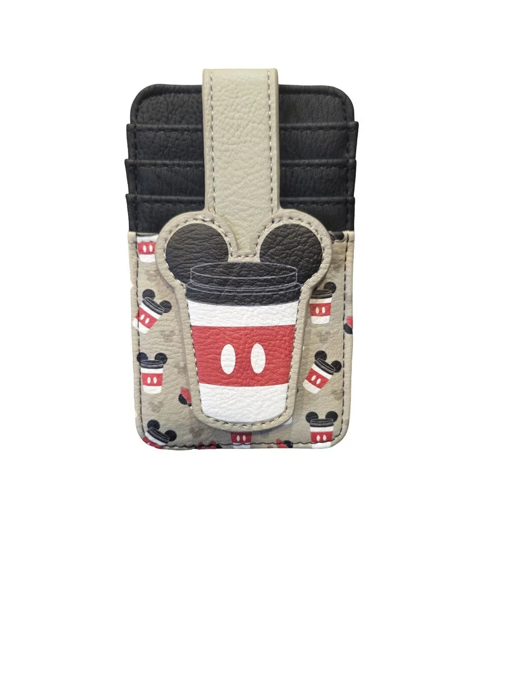 Disney Parks Mickey & Minnie Mouse Coffee Cup Cardholder ID Wallet NEW